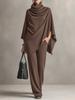 Women's Autumn/Winter Fleece Two-Piece Set: Stand Collar Cape & Wide-Leg Pants