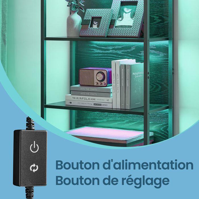 Bibliothèque sur 6 Niveaux, avec LED , Étagère Réglable, Cadre en Acier, pour Salon, Chambre, Bureau, Noir