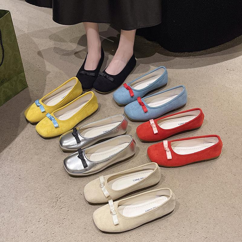 French Bow Round Head Ballet Shoes Girl 2025 Summer New Fairy Shoes Flat Gentle Evening Shoes Single Shoes