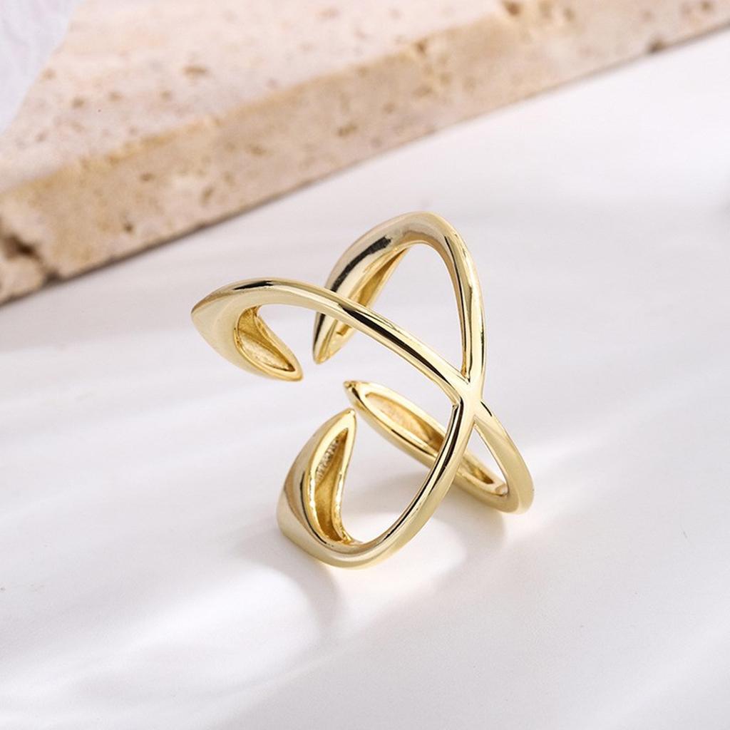 Lines Crossed Geometric Ring Adjustable for Fashionable Women and Trendsetters Personality Temperament Accessory
