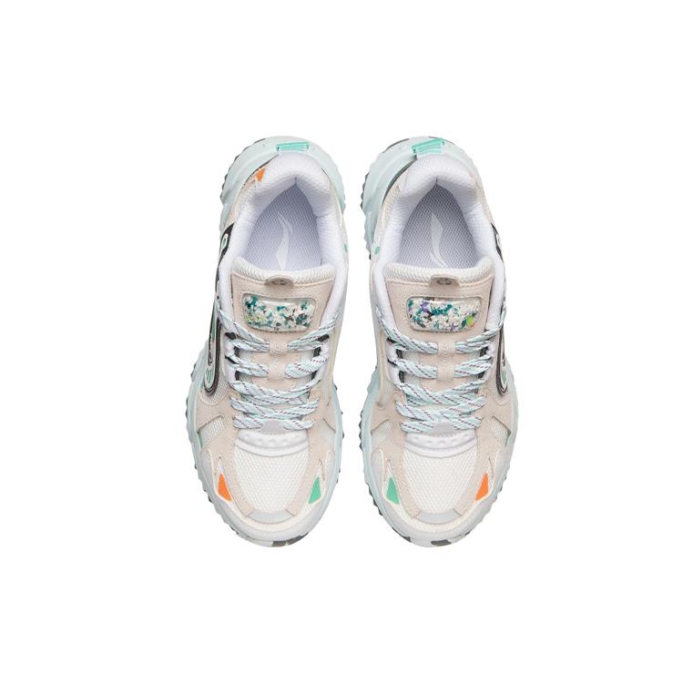 Li Ning Running Shoes Women's Low Top Standard White/Dark Gray Green ARLR012-1