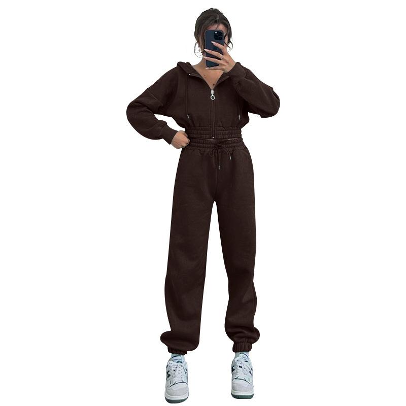 Two Pieces Tracksuits for Women Short Zipper up Hoodies Sweatshirts Coats and Drawstring Waist Sweatpants Casual Sport Clothing