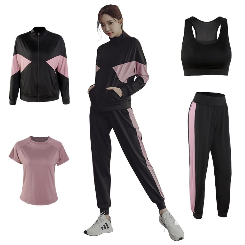 Mskikefly Sportswear Set for and Includes Top and Fitness Sports Long and Short and Size Women's 4-Piece Yoga, Training, Running, Bottoms, Jersey,