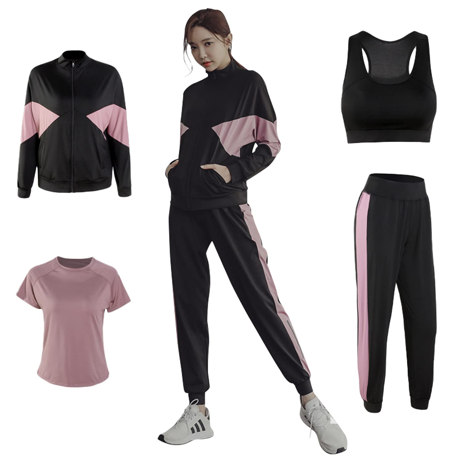 

Mskikefly Спортивный комплект для и включает топ и фитнес спорт длинный и короткий и размер женский 4 предмета йога, тренировки, бег, низ, джерси, фиолетовый