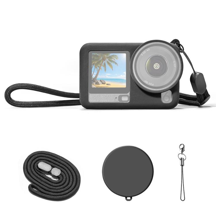 

For DJI Osmo Action 6 PULUZ Silicone Protective Cover with Wrist Strap & Lens Cap (Black) чёрный