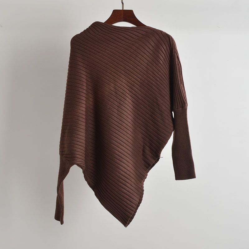 Stylish Asymmetrical off-Neck Batwing Sleeve Sweater Knitwear Women's Clothing Fall Idle Style Loose Pullover Cloak
