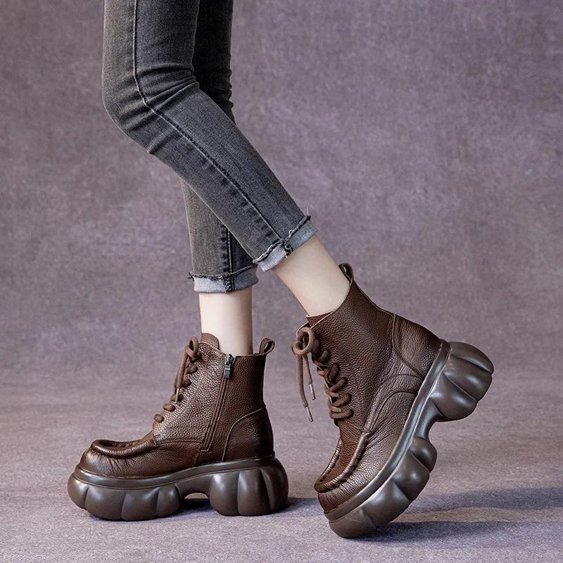 7СМ Новая Мода Осень Весна Ботинки Мокасины Мотоциклетная Обувь Натуральная Коровья — фото 5