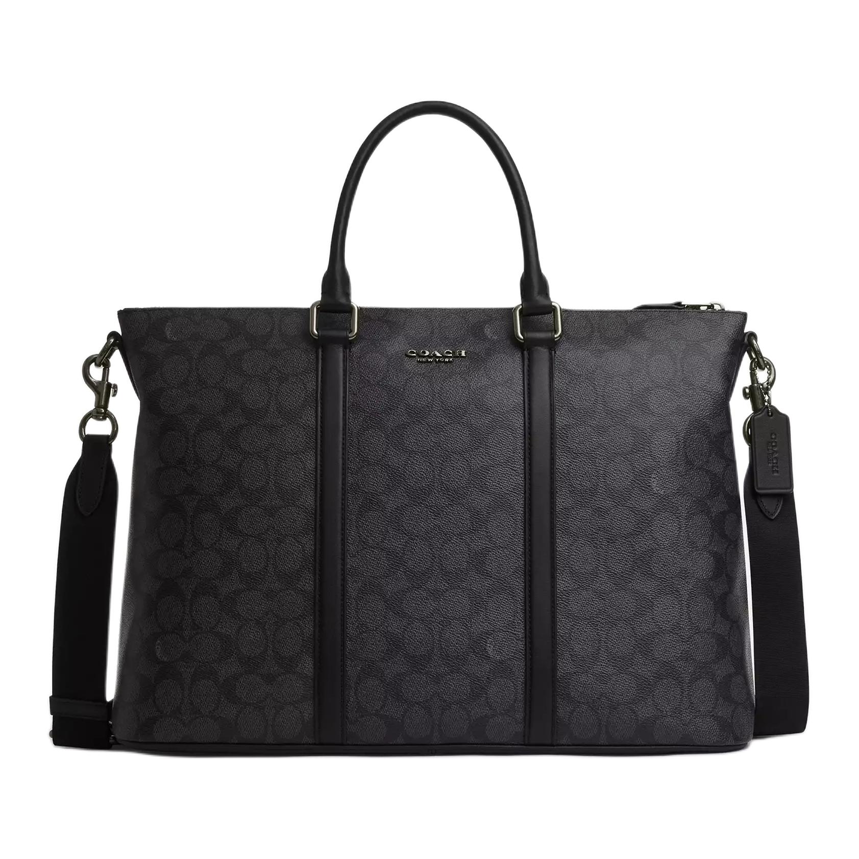 Coach Men's Bronze/Black Caleb 42 Removable Shoulder Strap Coated Canvas Shoulder Crossbody Tote Bag Large Bags Charcoal Cy770-Qbmi5