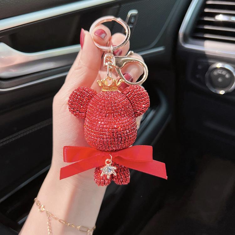 Stylish Diamond Crown Bear Keychain with Ribbon - Charming Doll Accessory and Elegant Gift