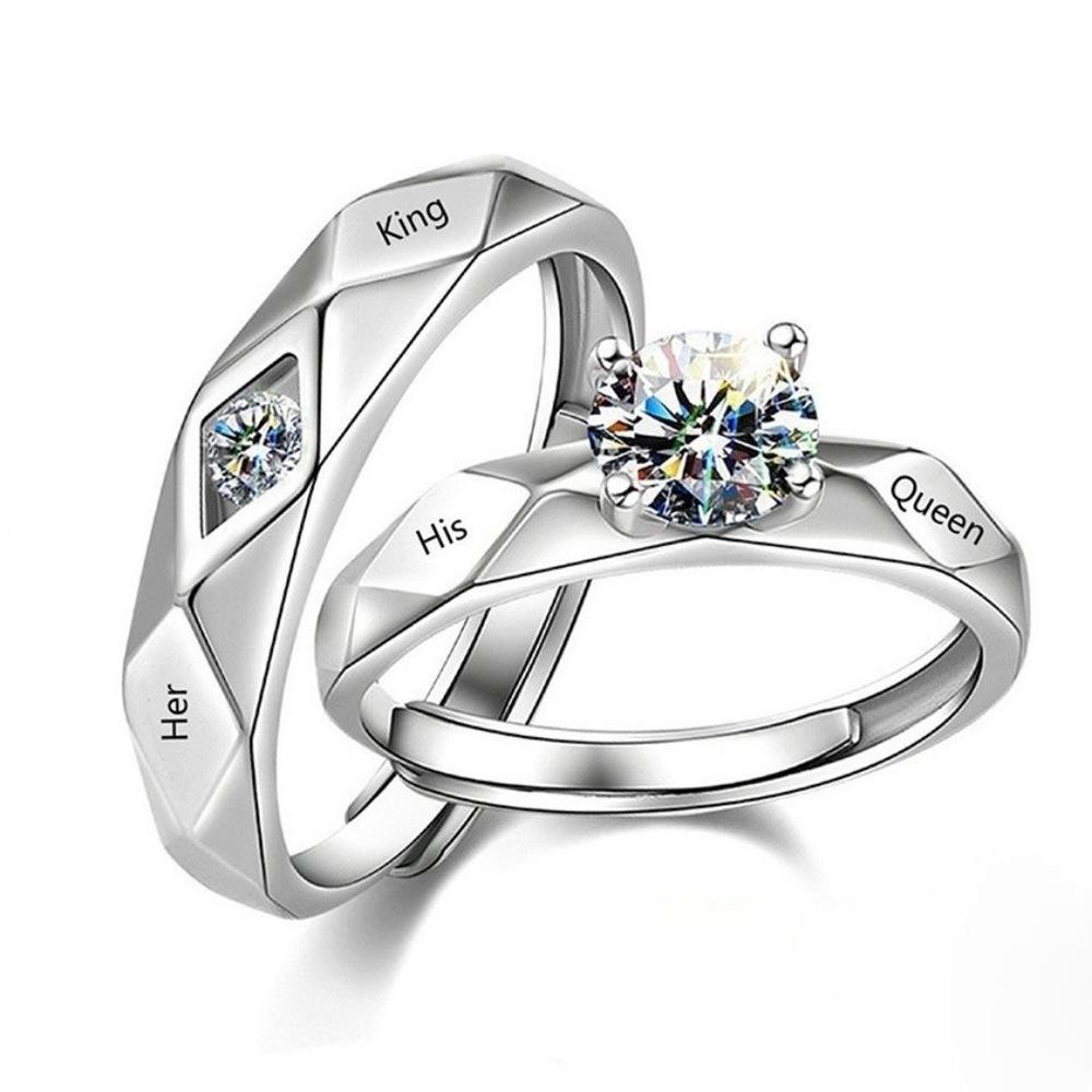 Korean Style Zircon Couple Rings: Elegant, Versatile, Adjustable Crown Design for Men and Women