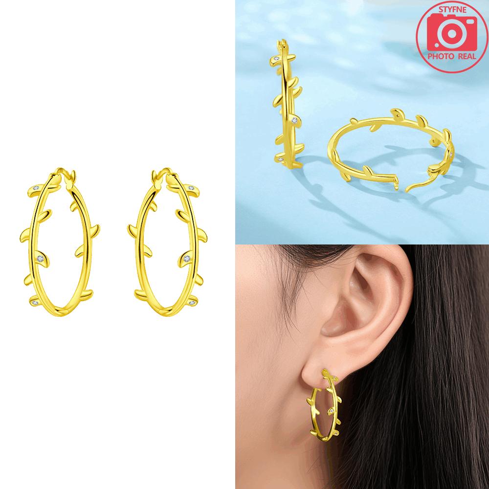 

925 Silver Golden Leaf Large Earrings Woman s Floral Plant Earring Collection Valentine s Fine Gift Jewelry Accessory