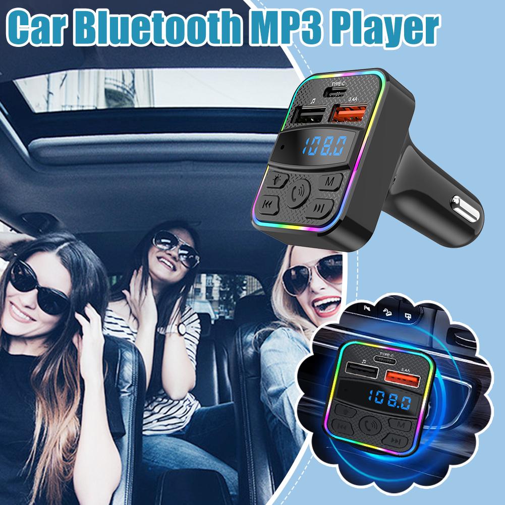 Car Charger FM Transmitter USB Type-C Wireless Hands-free Calls Support TF With Mobile Phone A2DP Function Fast Charging