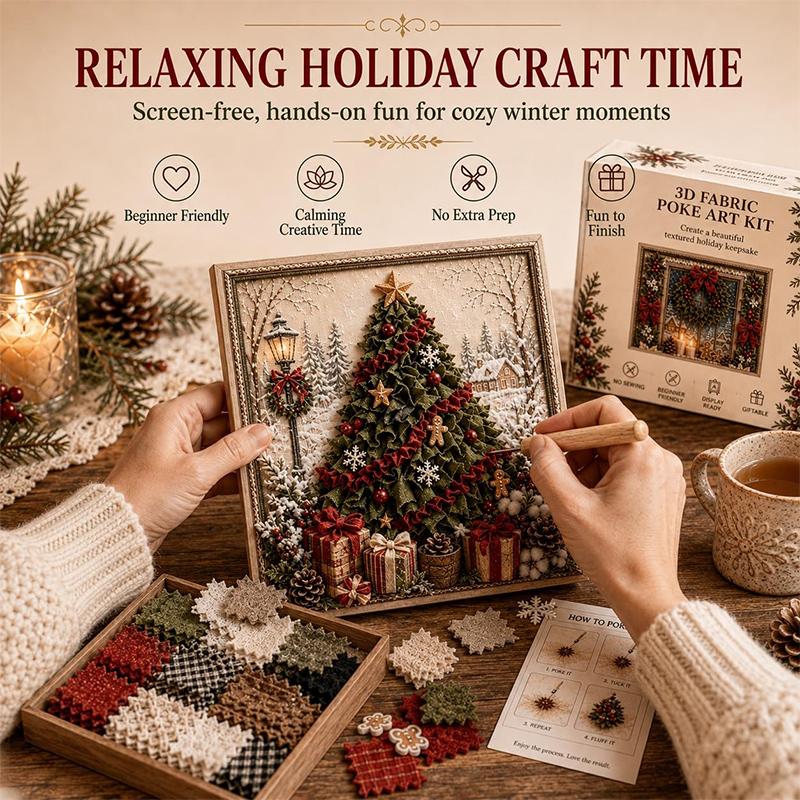 3D Christmas Snowman Fabric Poke Art DIY Kit Handmade DIY Fabric Poke Art Kit For Adults Beginner Friendly Vintage Xmas DIY Kit