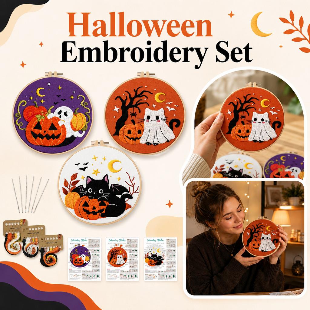 Halloween Embroidery Kit with Cute Design for DIY Crafts