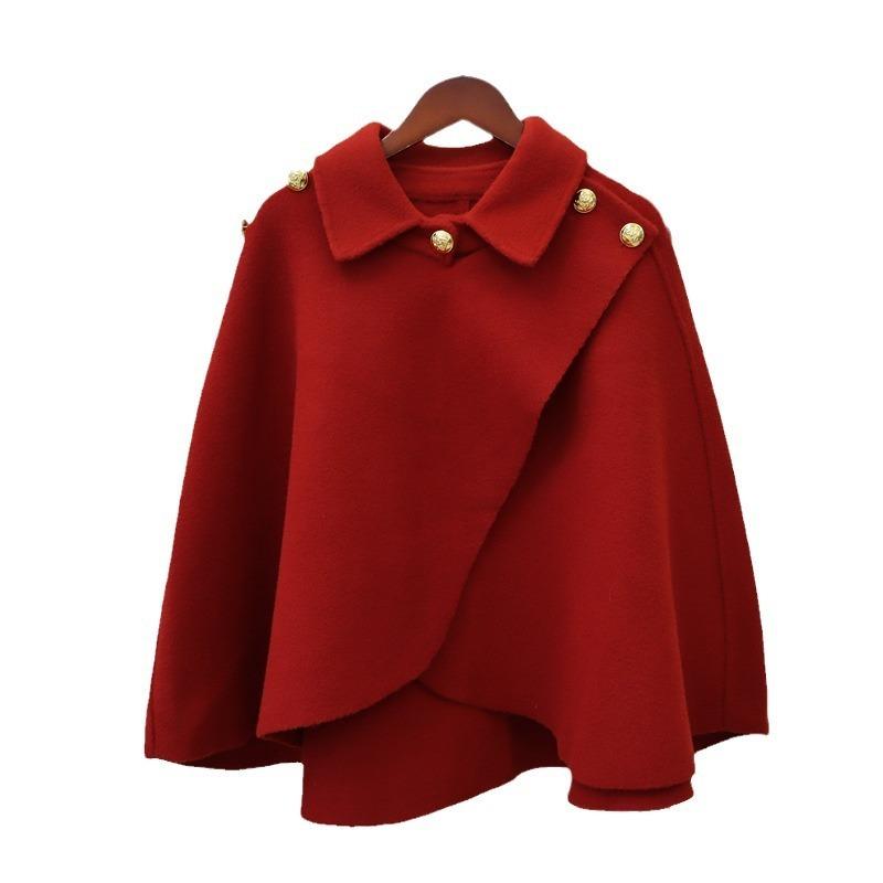 Autumn and Winter New Loose Temperament Design Sense Knitted Double-sided Nylon Coat Cape Advanced Sense Thin Shawl Women