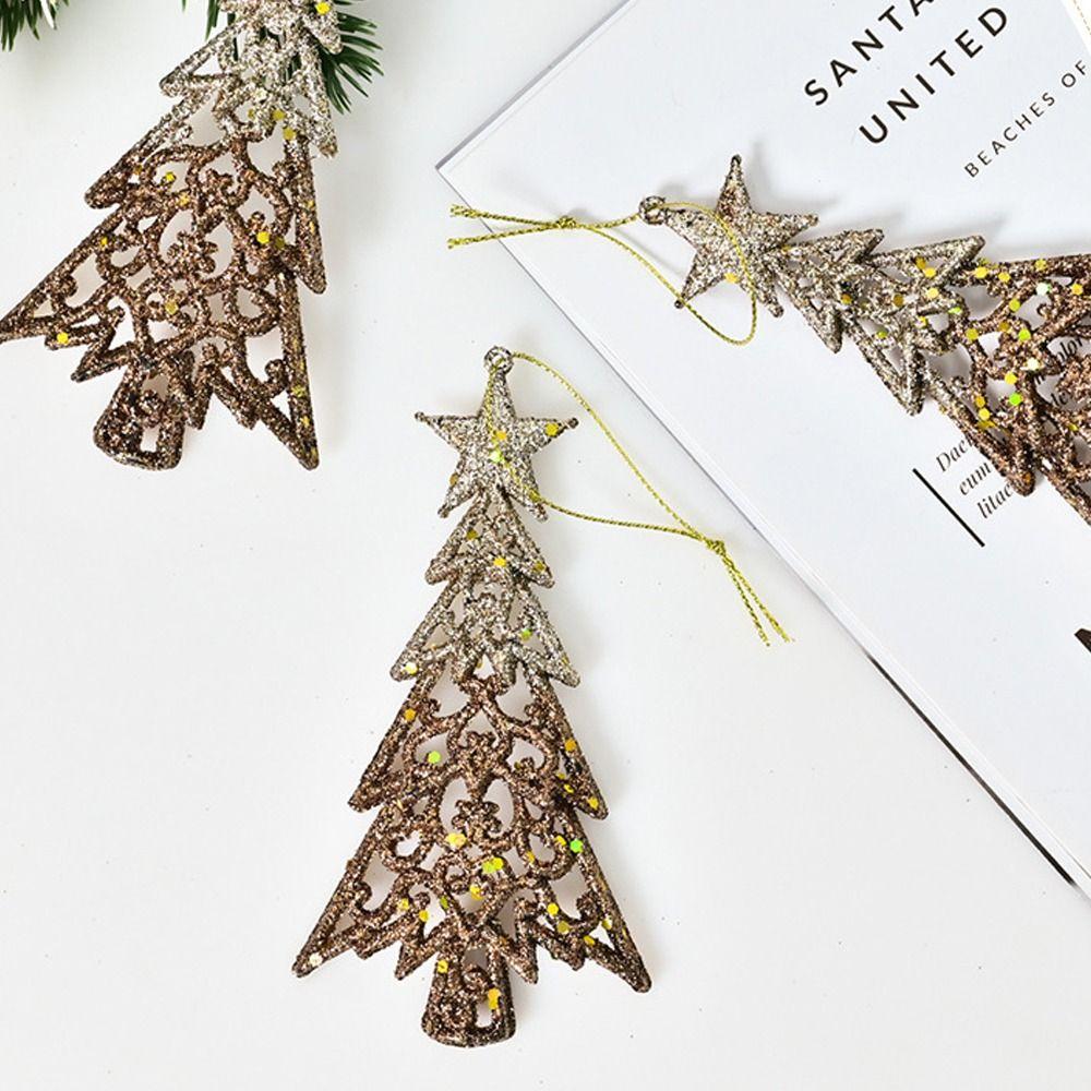 3pcs Shatterproof Glitter Christmas Tree Pendant Gold Merry Christmas Decoration  Party Favors