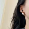 Black and silver contrasting geometric black agate double ball metal ball earrings S925 silver needle two stud earrings