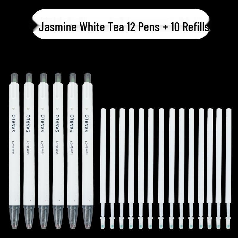 Jasmine Green White Tea Click Pen - Stylish, Quick-Drying Black Gel Pen for Students, 0.5mm
