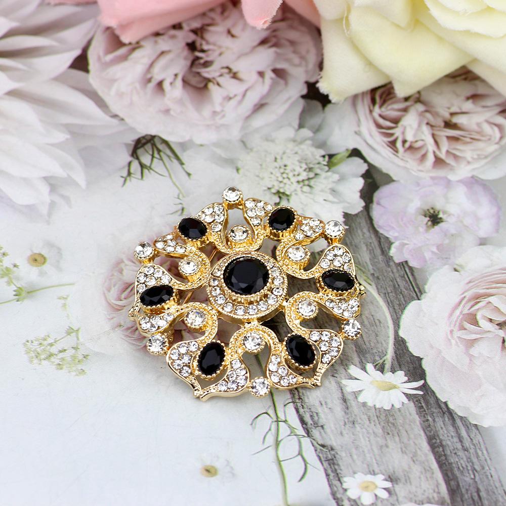 

Золотой Цвет Брошь Полный Кристалл Дизайн Невесты Свадьба Ювелирные Изделия Праздничный Подарок чёрный