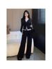 Women's Casual Fashion Set: Two-Piece Faux Layer Top and Wide-Leg Pants for Spring & Autumn