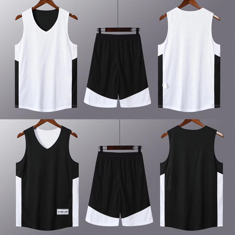 

Комплект двусторонней баскетбольной формы большого размера - Дышащий топ и шорты выше колена с влагоотводящим эффектом M чёрный/белый