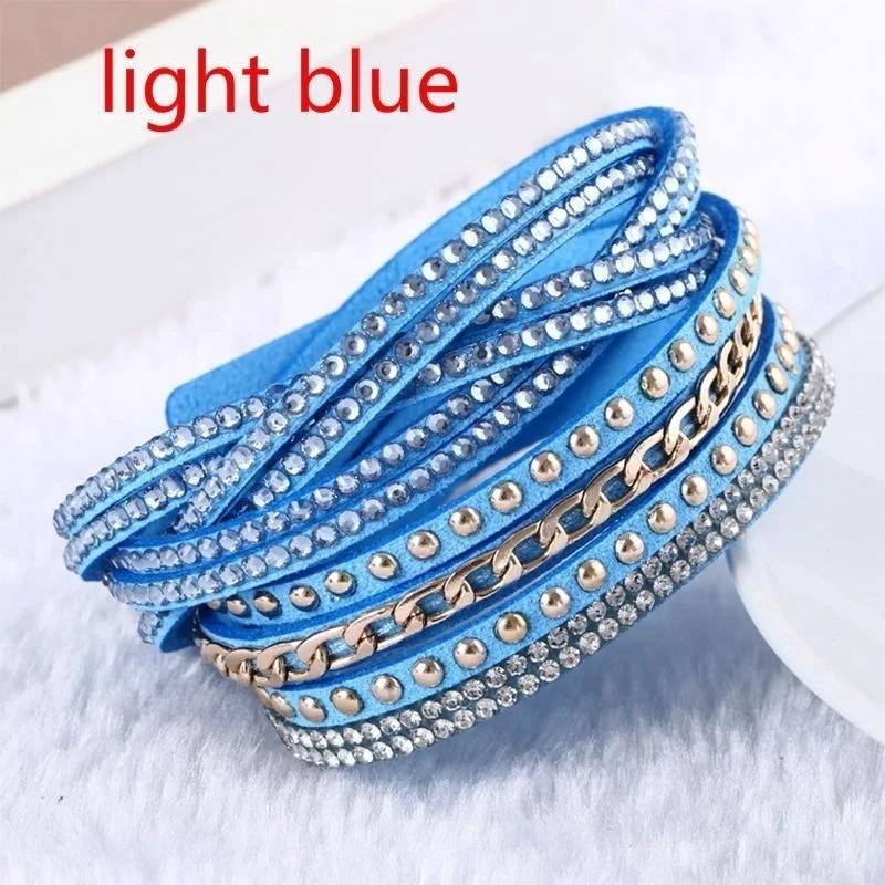 Women Fashion Summer New Leather Bracelet Rhinestone Crystal Bracelet Wrap Multilayer Bracelets for Women Jewelry Accessories