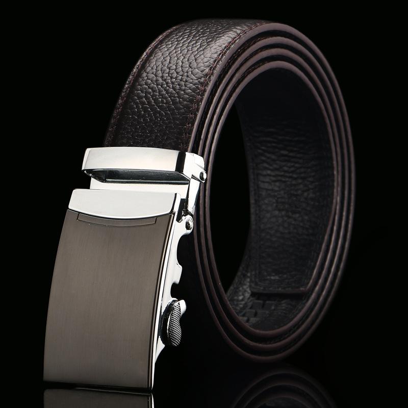Brown Open Edge Cowhide Belt  Men's Real Cowhide Business Casual Automatic Buckle Belt