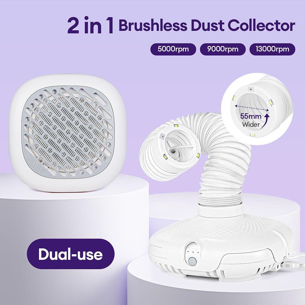 130W Super Suction Brushless Nail Dust Extractor Powerful Nail Dust Collector Nail Art Manicure Fan Vacuum Cleaner With 2 Filter