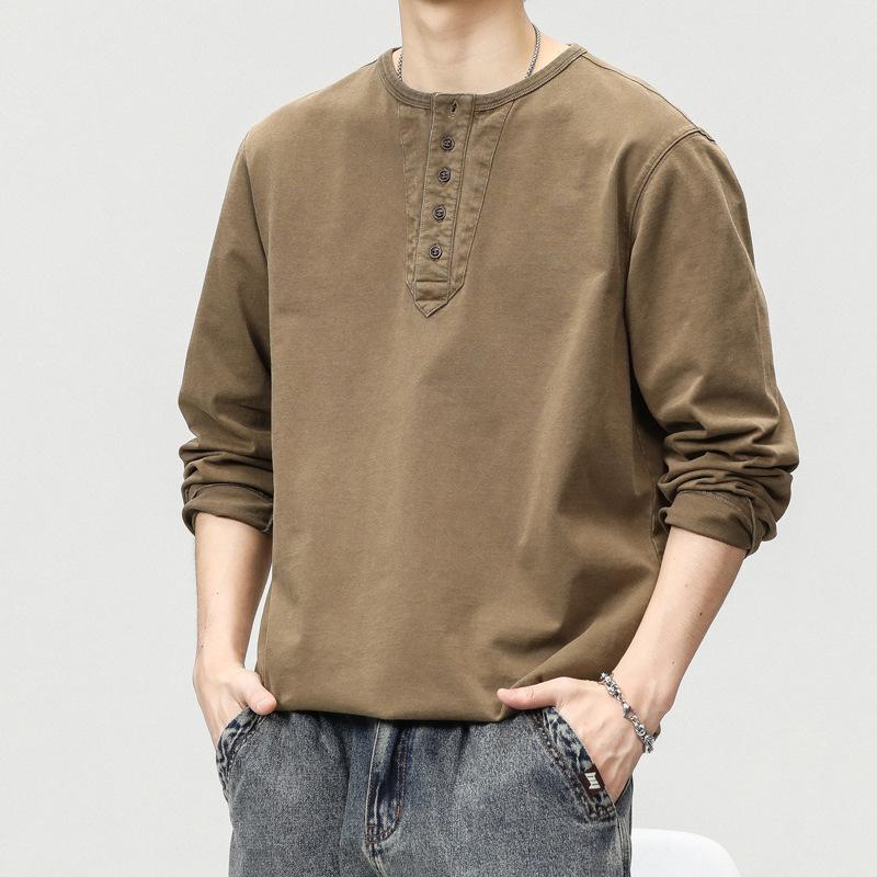 

Футболка с круглым вырезом и длинными рукавами в американском стиле, мужская осенняя, из плотного хлопка, свободная, модная, с вырезом Генри 4XL