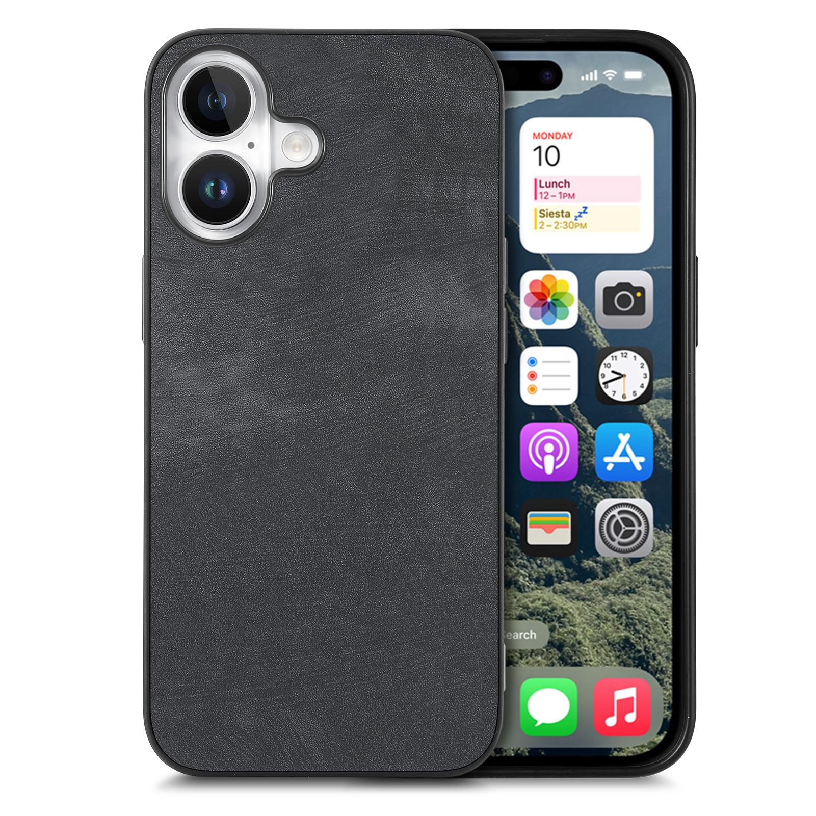 For iPhone 16 Plus Case Retro Leather + TPU Shockproof Protective Phone Cover A