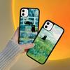 Cartoon Animal Black Cat Oil Painting Phone Case Silicone PC+TPU For For iPhone 11 12 13 14 15 16 Plus Pro Max Cover