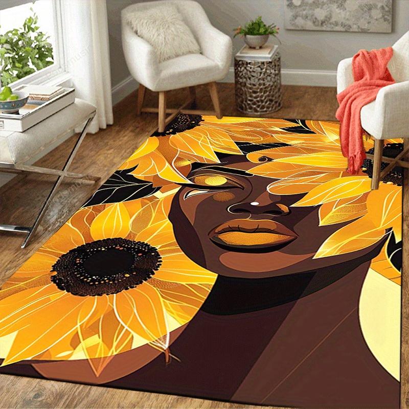 1pc Beauty and Sunflowers Pattern Area Rug, Anti Slip Non Shedding Stain Resistant Carpet