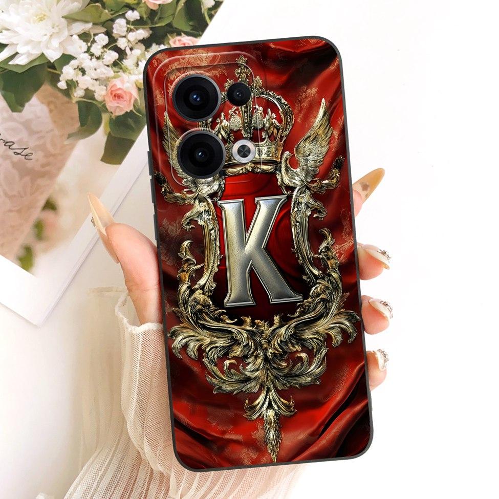 For Oppo Reno13 CPH2689 PKM110 Case For Oppo Reno 13 Cover Luxury A-Z Letters Fashion Crown 2D Painted Silicone Casing
