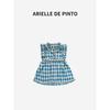 French Arielle De Pinto Girl Dress Summer Flying Sleeves Splicing Gingham Vest Princess Dress