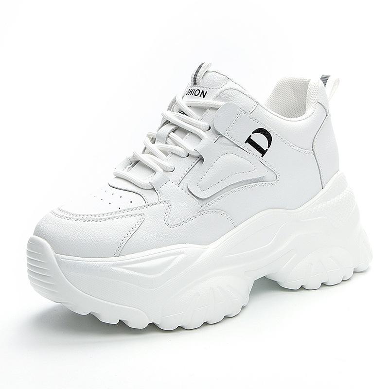 Sneakers Nere Piattaforma in Pelle Invernali Suola Spessa Scarpe Chunky Donna Allacciatura Slip-On Casual Scarpe da Passeggio per Donna Aumento Altezza