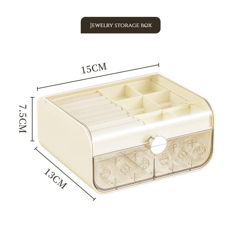 

jewelry box with drawer and clear dustproof lid portable travel organizer velvet inserts for rings earrings necklaces dorm gift