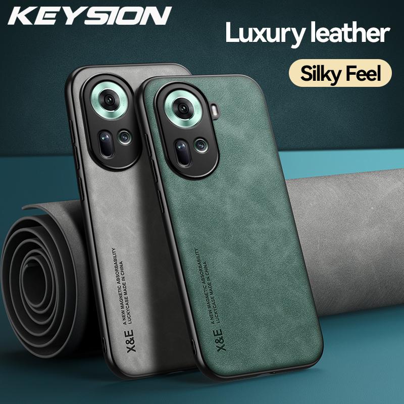 KEYSION Luxusní kožené pouzdro pro OPPO Reno11F 5G Silikon+PC Nárazuvzdorný zadní kryt telefonu pro OPPO Reno 11F 5G