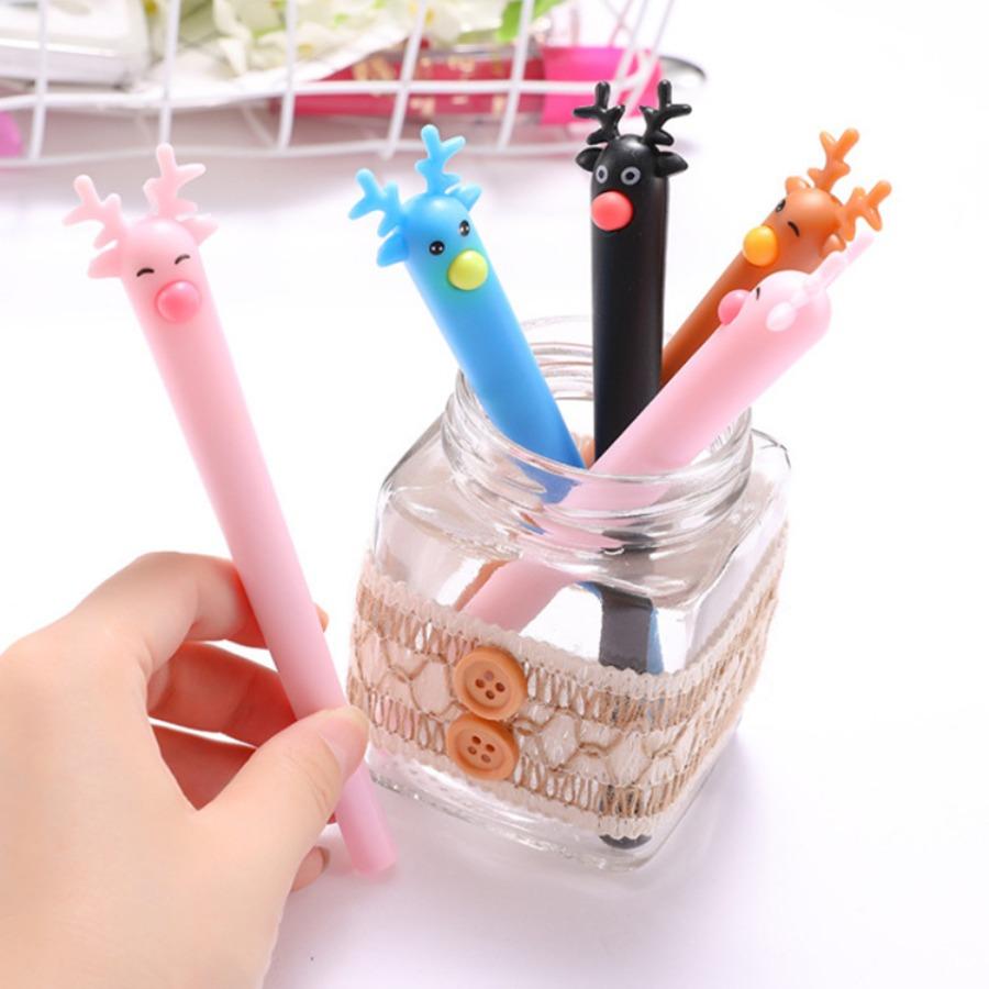 36 st Jul Hjortformad Kulspetspenna, 0,38 mm Svart Bläck, Söt Design Smidig Skrift för Skola Kontor Användning, Kreativa Pappersvaror Julklapp