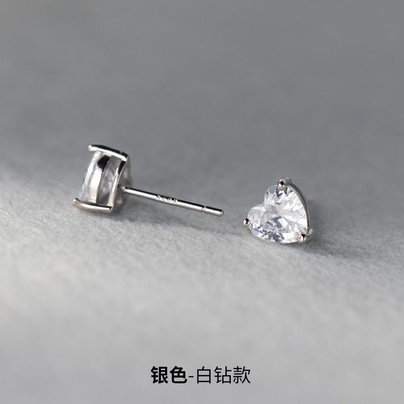 

925 Sterling Silver Heart Zircon Piercing Stud Earrings Wedding Luxury Elegant Jewelry For Woman Wholesale Accessories