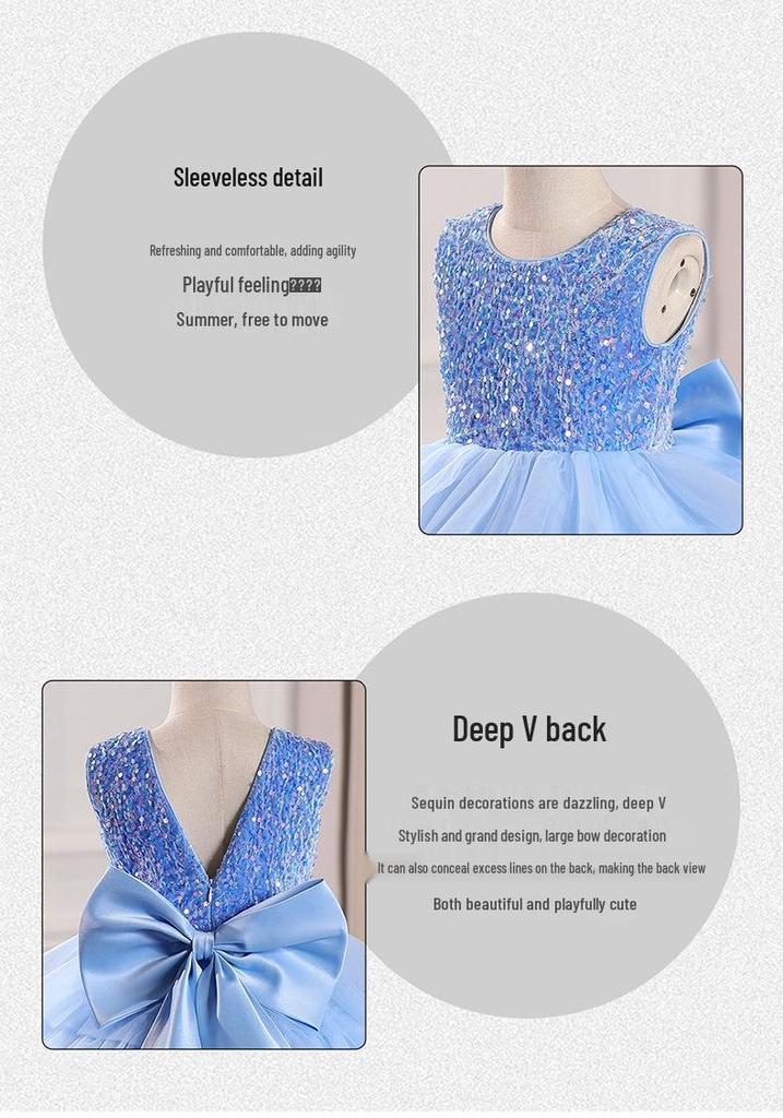 Girls' 2025 Summer Formal Piano Performance Dress - Stylish Backless Princess Gown for Children's Fashion Show