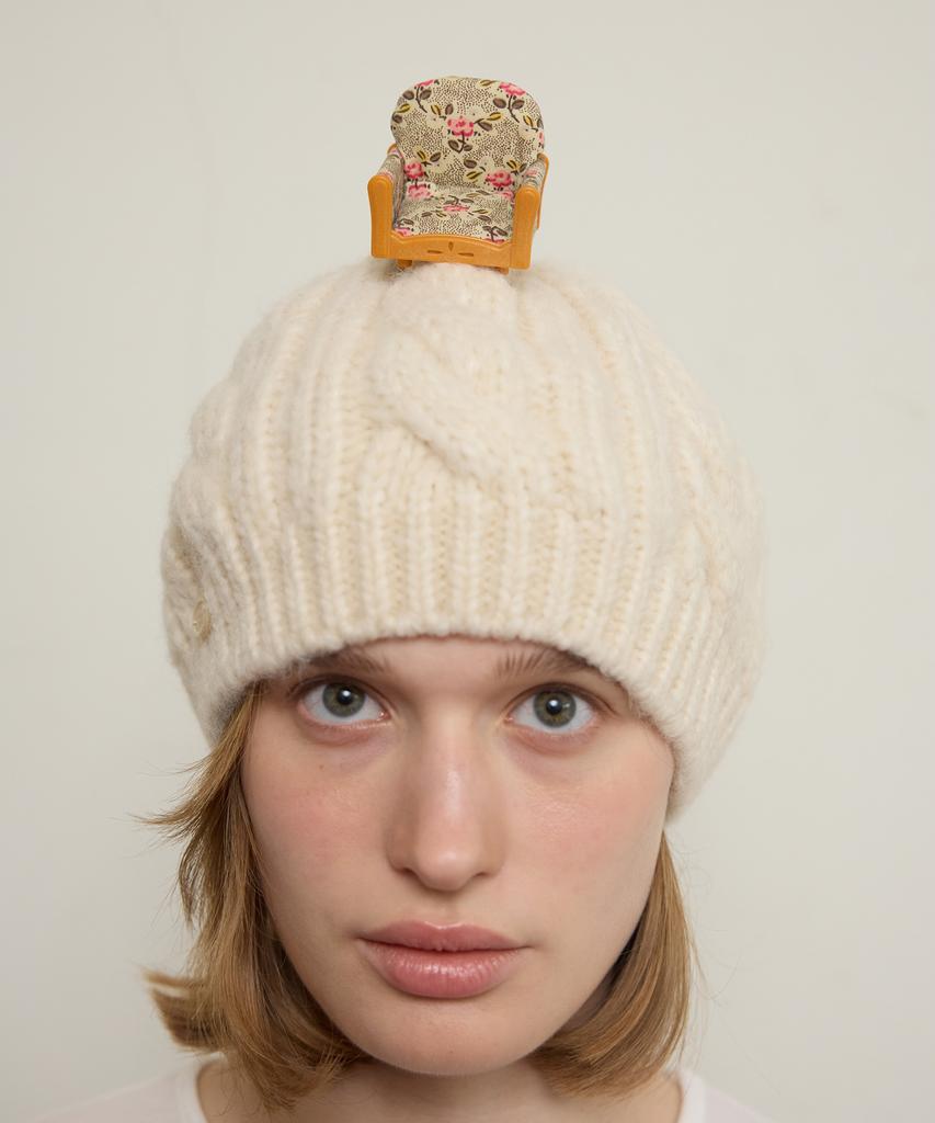 FUNFROMFUN Cable Knit Beret, Cream