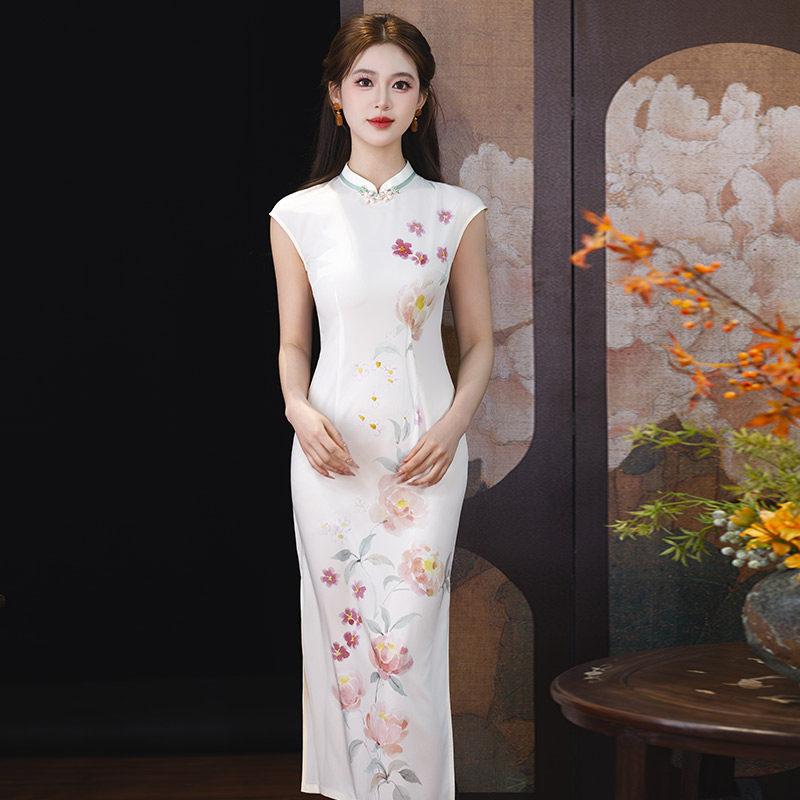 White national style new Chinese style Suzhou sleeveless long cheongsam improved young 1011 new women's high sense summer