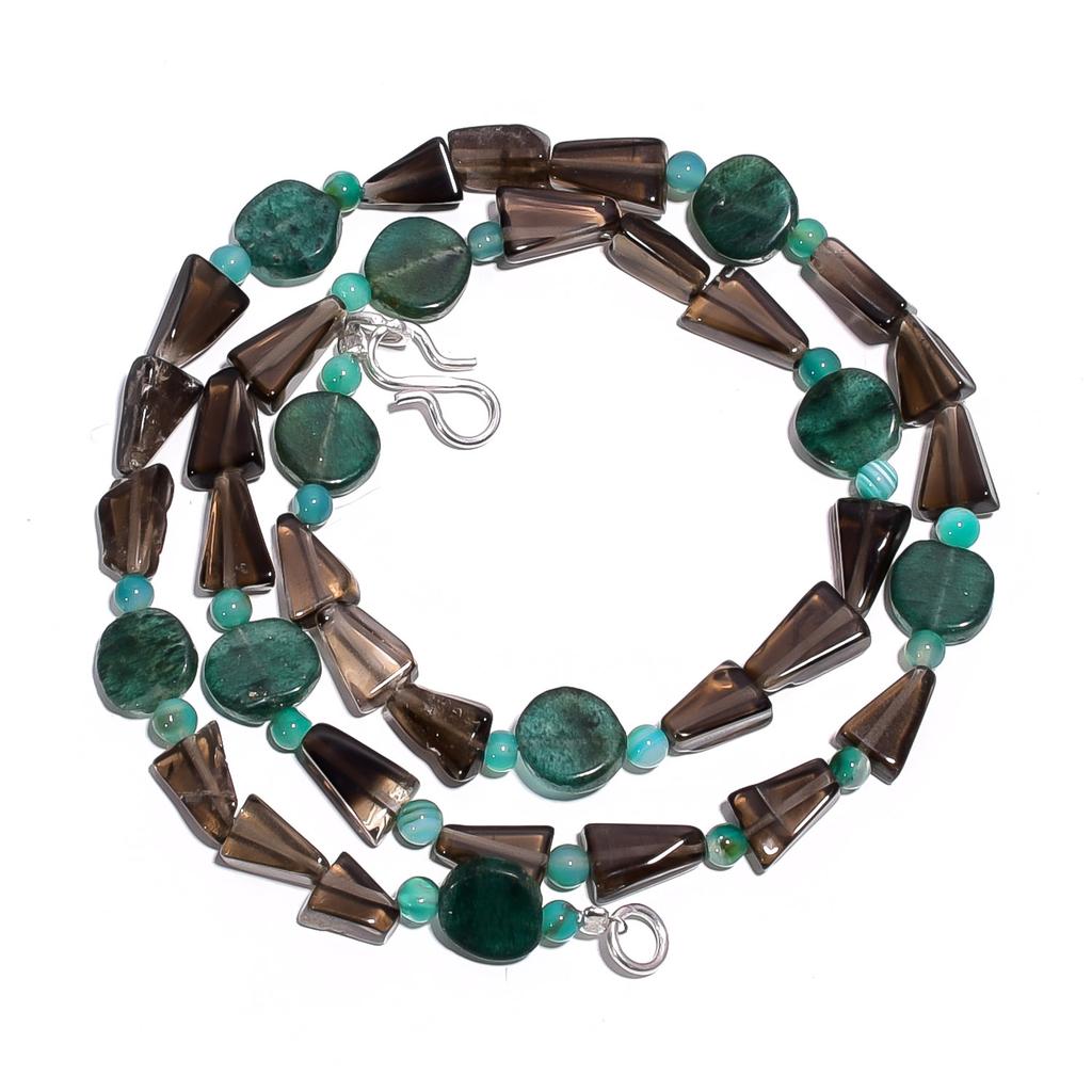 Natural Green Aventurine Smoky Quartz Gemstone Smooth Beads Necklace 17" UB-4590 UB-4590