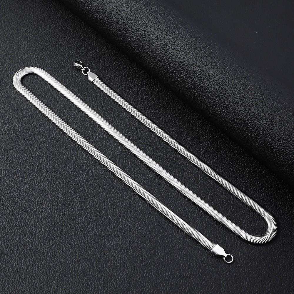 4mm Stainless Steel Flat Snake Chain Necklace Simple Silver Color Soft Chain Men Necklace Hip Hop Jewelry Trendy Accessories