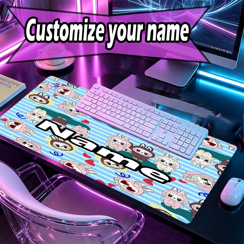 Custom Name Personalized Labubu Pattern Mousepad, Laptop PC Desk Mat, Decorative Desk Mat for Home Keyboard Pad Gift