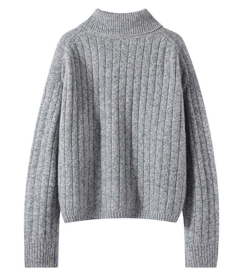 Elegant French Half-High Collar Cashmere Sweater for Women - Thickened for Autumn/Winter, Warm and Stylish, Perfect for Outdoor Wear