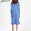 BITCED Women's Autumn Winter Plain Knitted Turtleneck Long Sleeve High Waist Sweater Dress