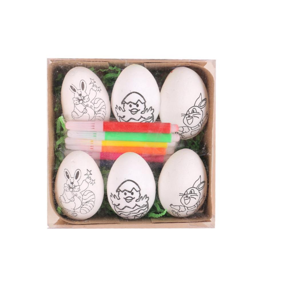 

6PCS Coloring Craft Easter DIY Hand-Painted Eggs Foam Easter Eggs Easter Scene Decoration Set B