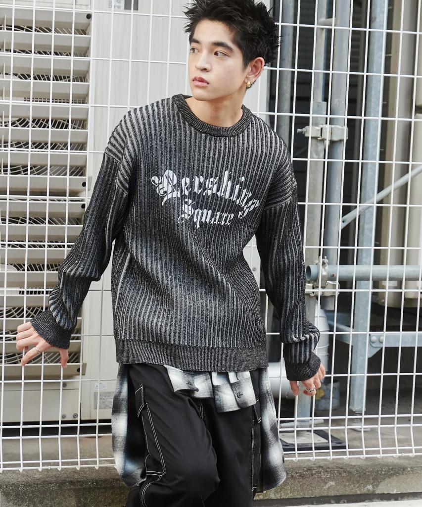 WEGO Graphic Pullover Knit Korean Size Black Vintage-Like Sweater, Logo, Streetwear, Casual, Fall/Winter, Gift, Men's, M,