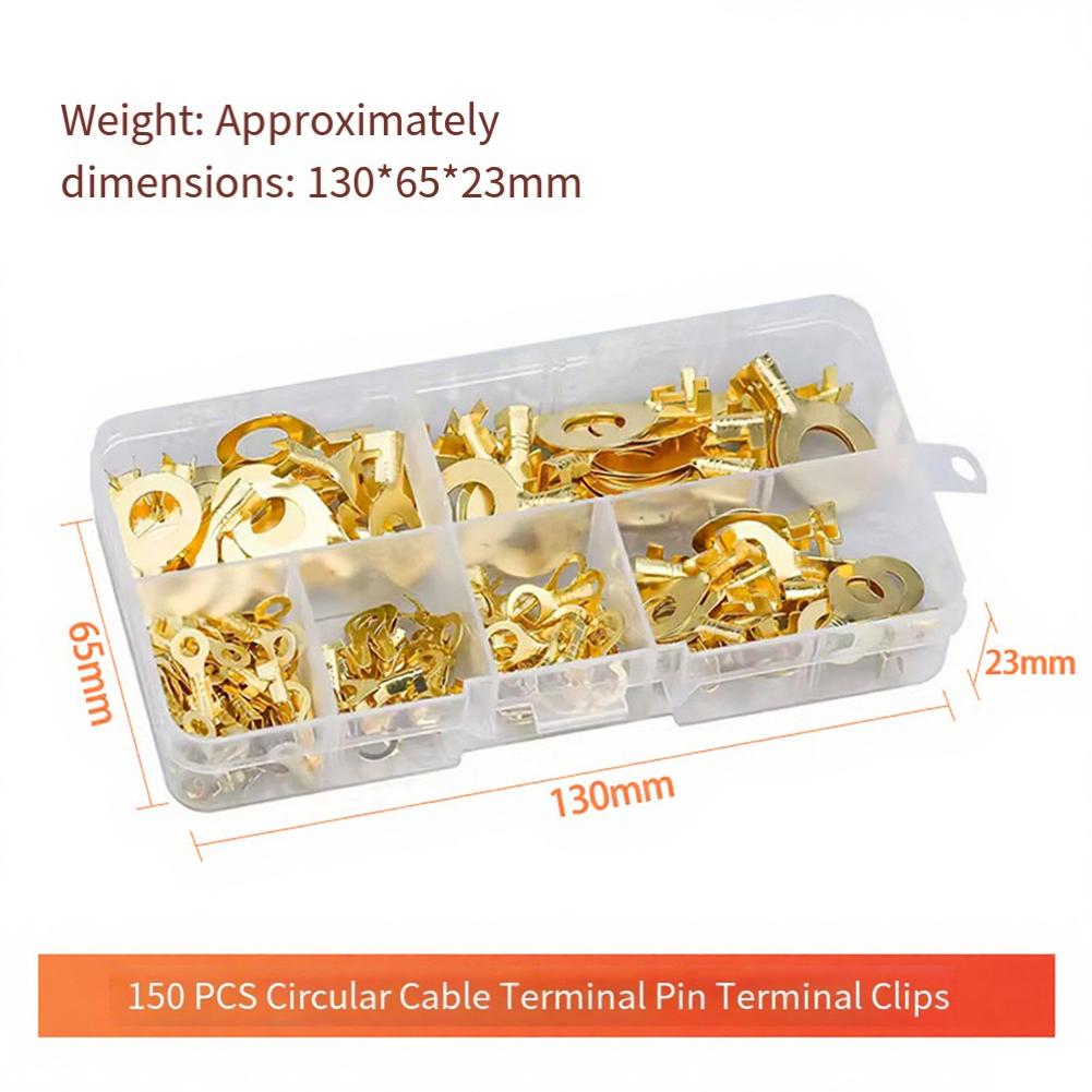 Brass Ring Cable Lug Kit 150PCS M10 Sizes for Electrical and Electronic Wiring with Clear Storage Box for Easy Access